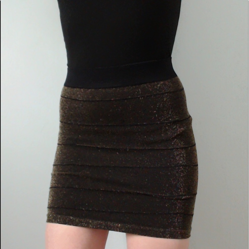 Guess Gold Glitter Sparkle Bodycon Stretch Skirt